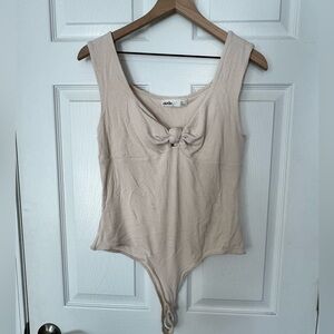 Elodie Bodysuit Beige Ribbed, Knot Detail, Sleeveless, Size XL NWT
